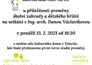 Mateřská škola Telecí Vás zve na setkání s Ing. arch. Danou Václavíkovou.